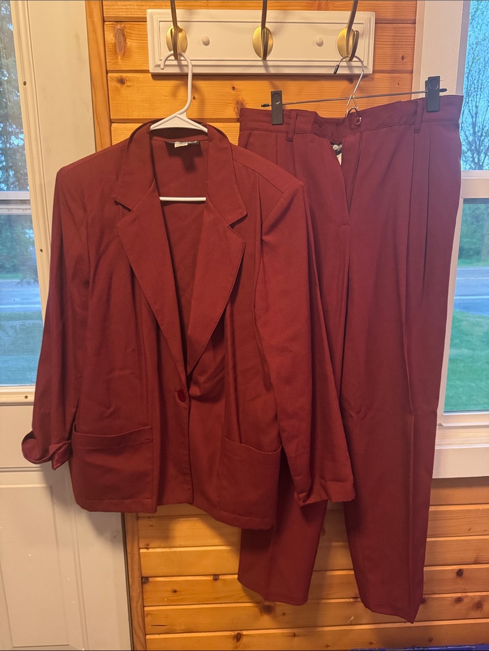 Sag Harbor Maroon Women's Blazer and Pants Suit